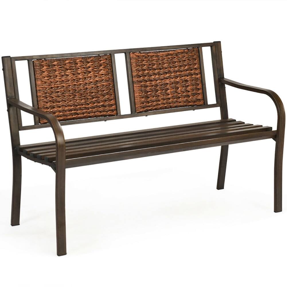 Alt View 2. Pefilos - Patio Garden Bench with Powder Coated Steel Frame, Outdoor Bench for Park, Porch, Patio and Backyard - Brown.
