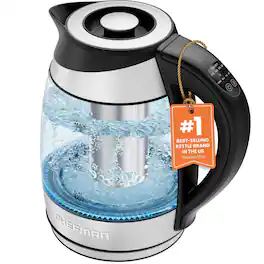Chefman - 1.8L Electric Glass Kettle w/ Temperature Control, Removable Tea Infuser - Stainless Steel