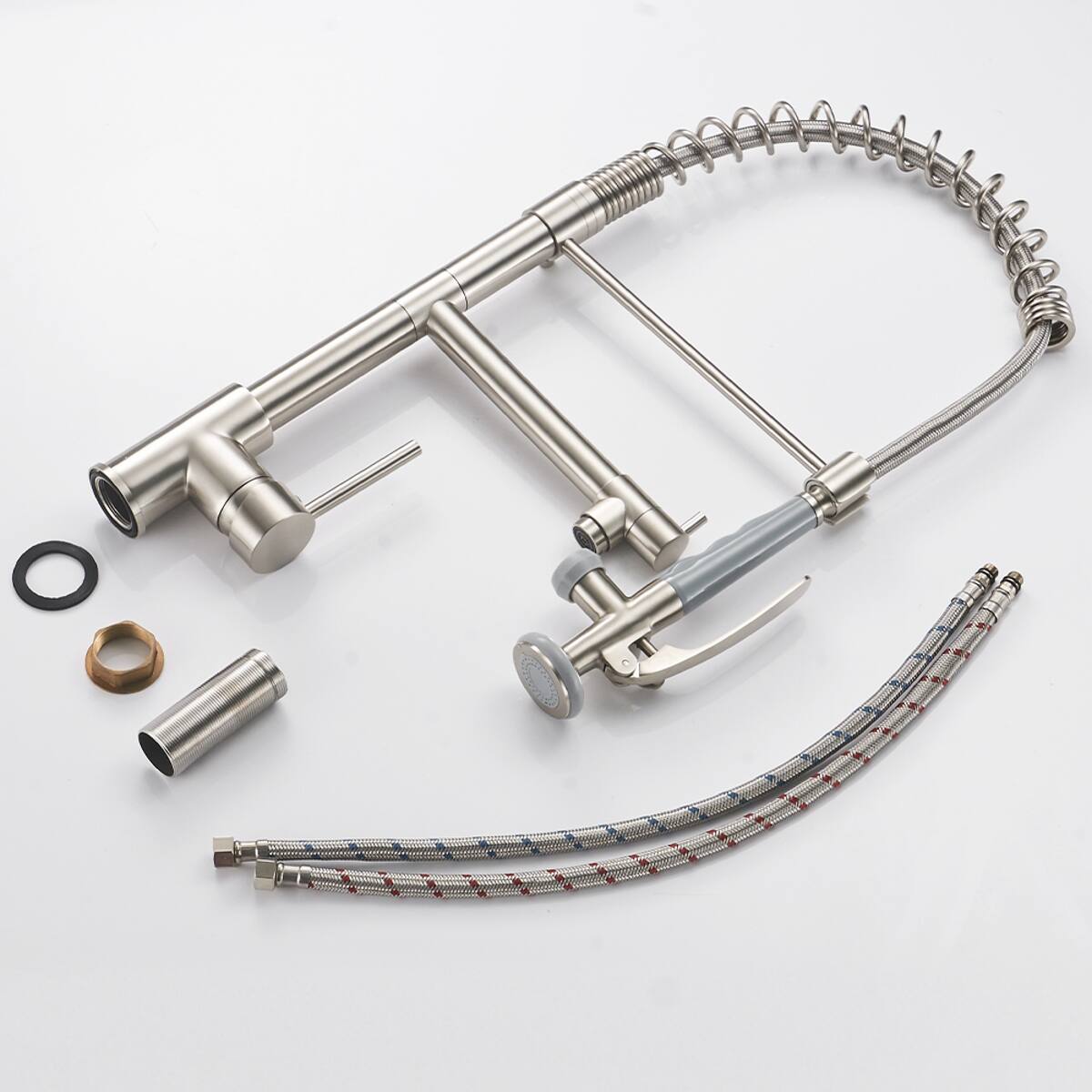 Back. Ropilly - Ropilly Commercial Kitchen Faucet Brushed Nickel Pull Down Sprayer with Pot Filler Single Handle - Brushed Nickel.