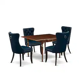 East West Furniture - 5 Piece Kitchen Table Set Consists of a Rectangle Dining Table with Dropleaf - Mahogany