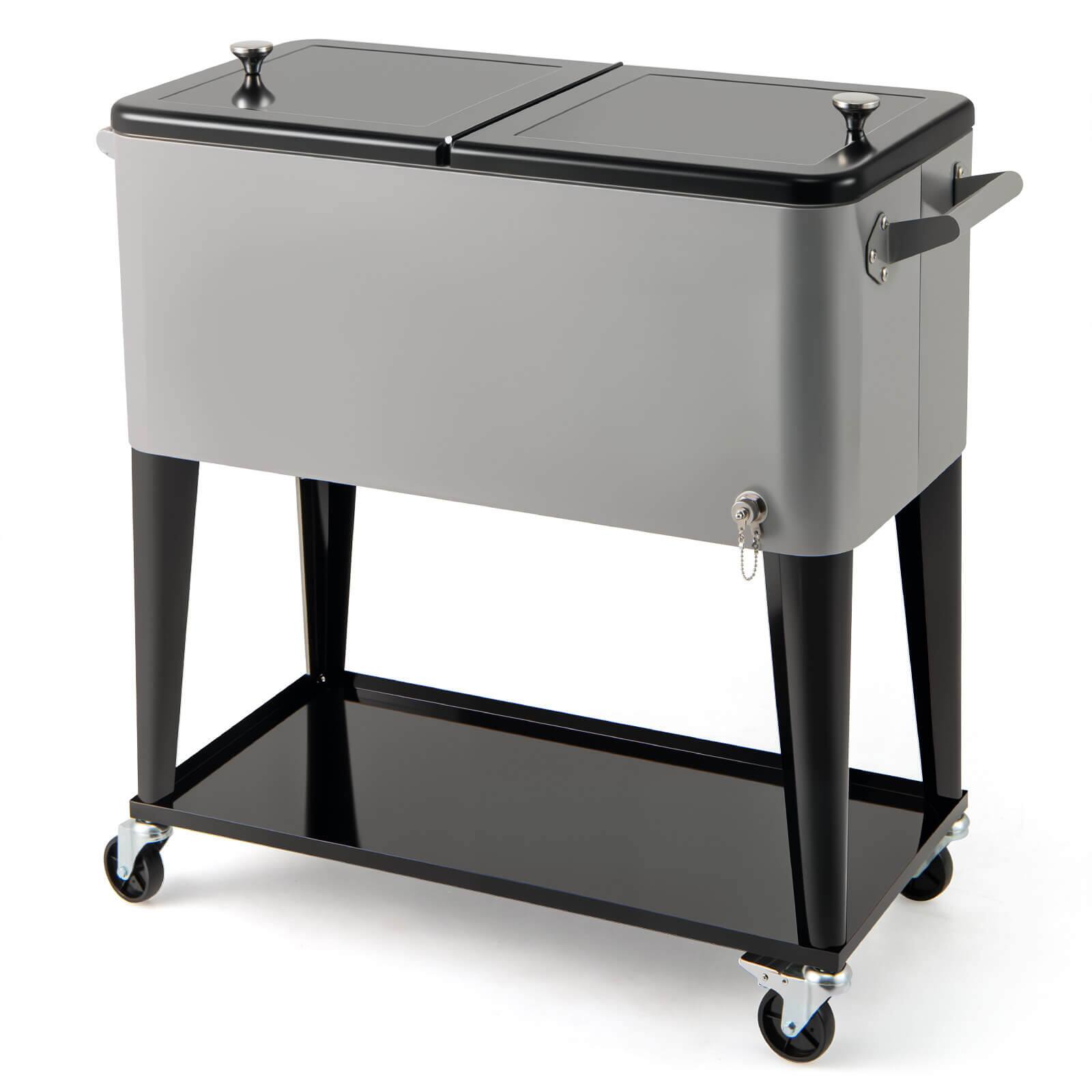 Alt View 9. Costway - Costway 80-Quart Rolling Patio Cooler on Wheels with Side Handles Storage Shelf Cap Catcher - Black + Gray.