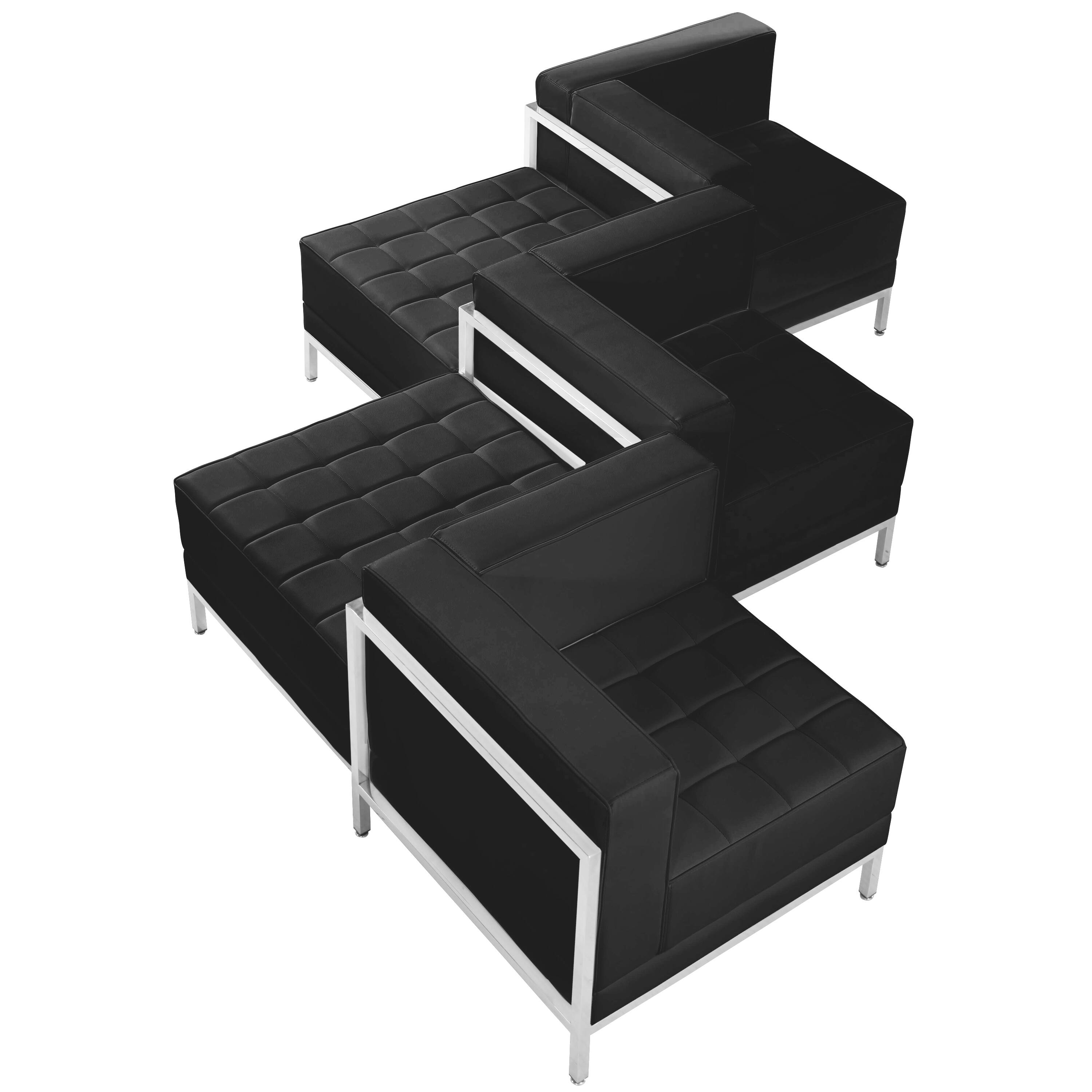 Alt View 2. Emma + Oliver - Home Office Faux Leather 5 Piece Chair & Ottoman Set with Ganging Clips - Black.