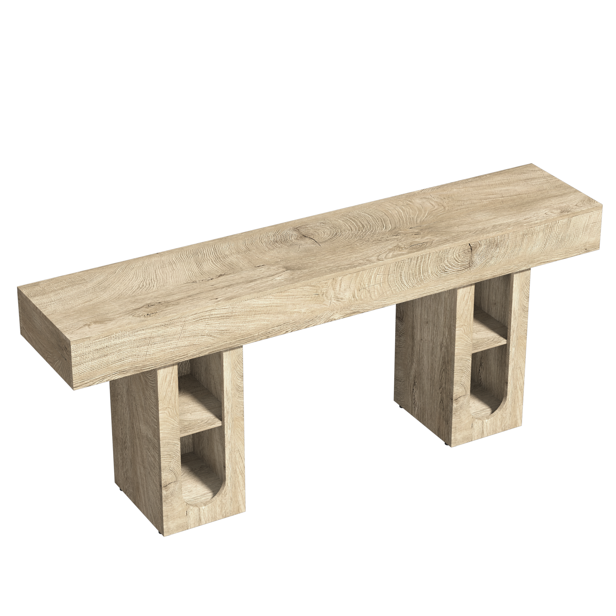 Angle. Whisen - 71-Inch Long Console Table with Built-in Power Outlet and Adjustable Shelves-Natural - Natural.