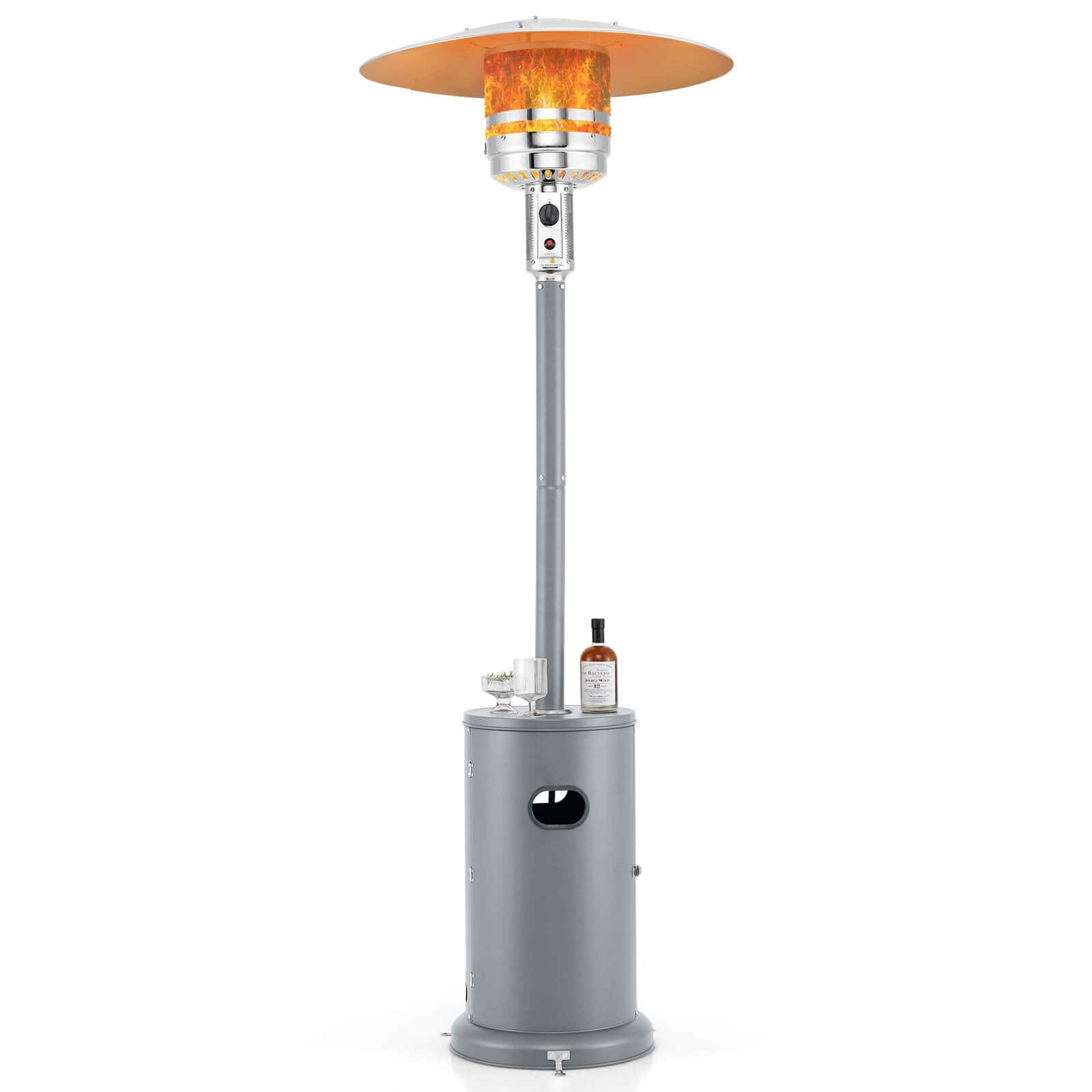 Costway - 48000 BTU Patio Heater with Wheels Round Table Design & Stainless Steel Burner - Gray