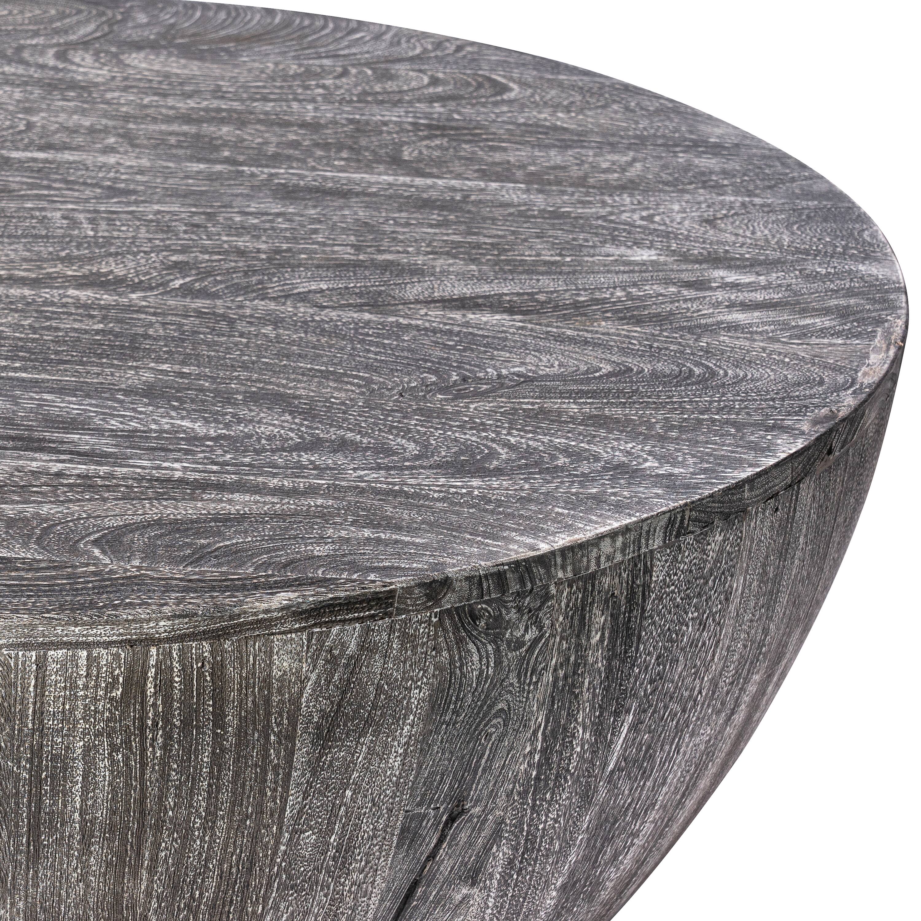 Alt View 4. Manhattan Lane - Arthur 36 Inch Farmhouse Style Handcrafted Mango Wood Coffee Table, Round Drum Shape - Sandblasted Black.
