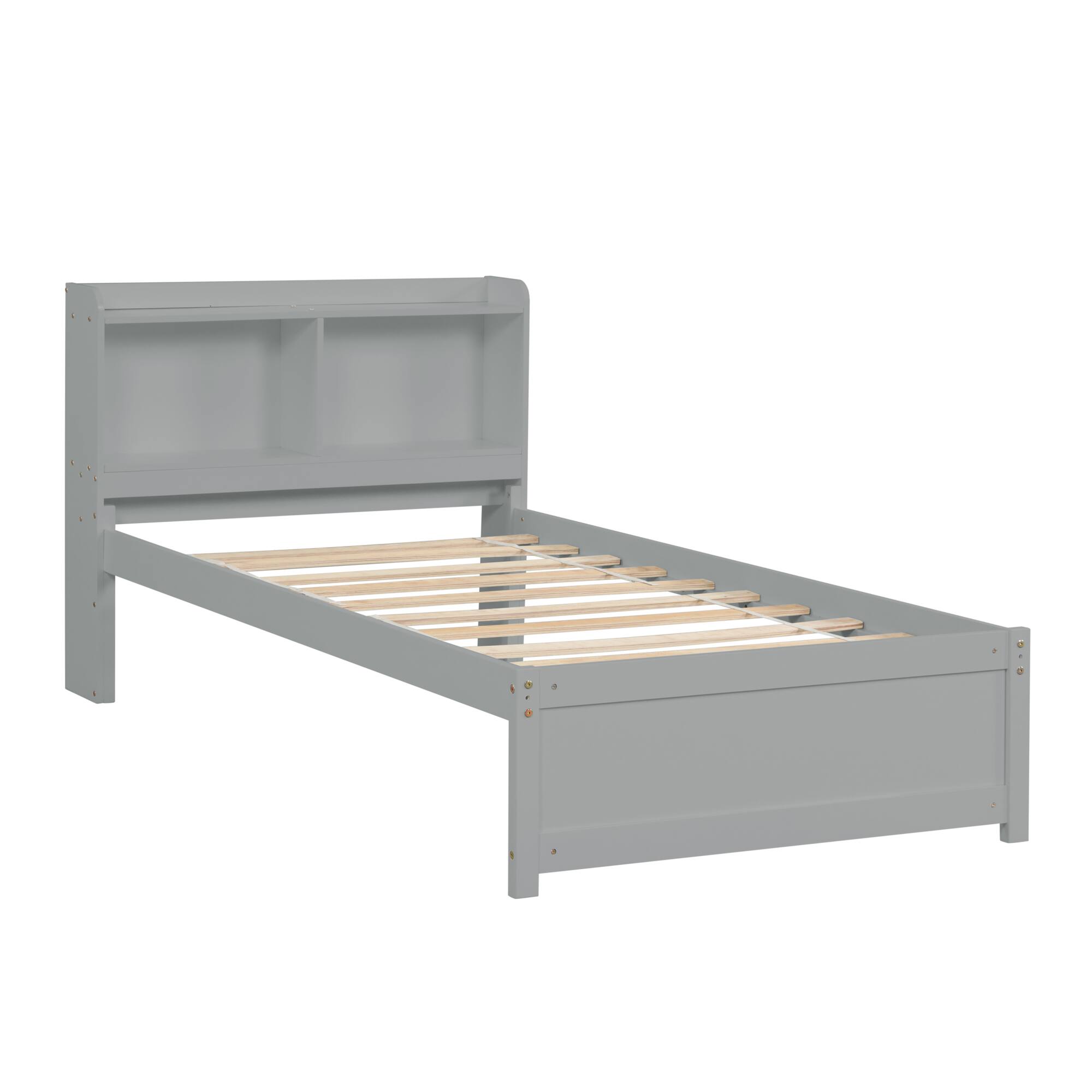 Alt View 3. GOODSILO - Space-Saving Twin Bed with Pull-Out Trundle and Built-In Bookcase Headboard for Compact Bedrooms - Grey.
