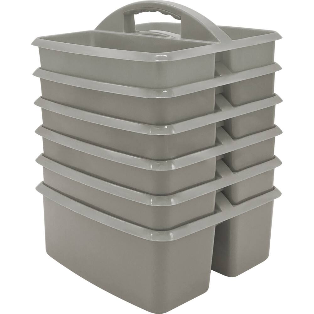Front. Teacher Created Resources - Teacher Created Resources Gray Plastic Storage Caddy, Pack of 6.
