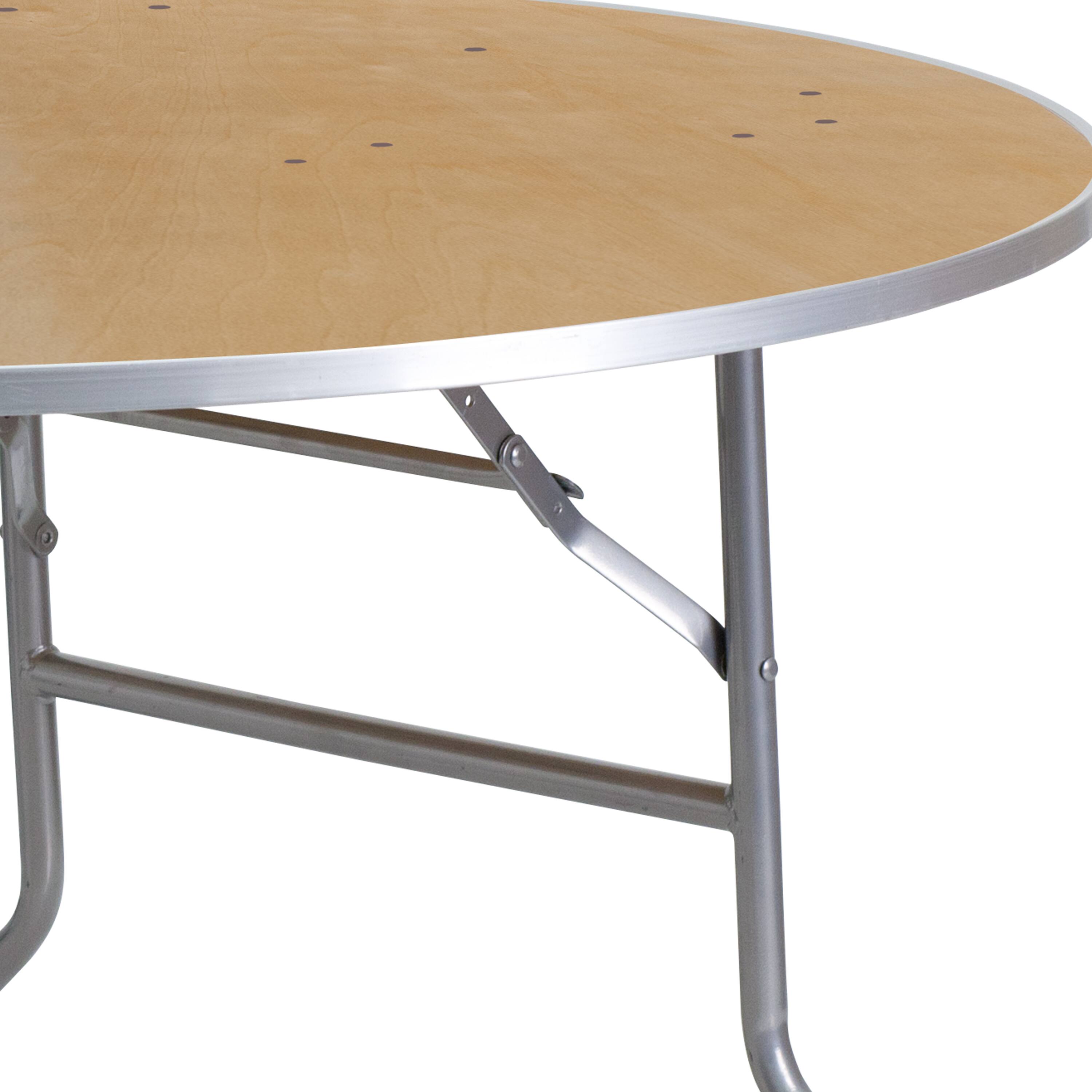 Alt View 7. Emma + Oliver - 4-Foot Round HEAVY DUTY Birchwood Folding Banquet Table with METAL Edges - Natural.