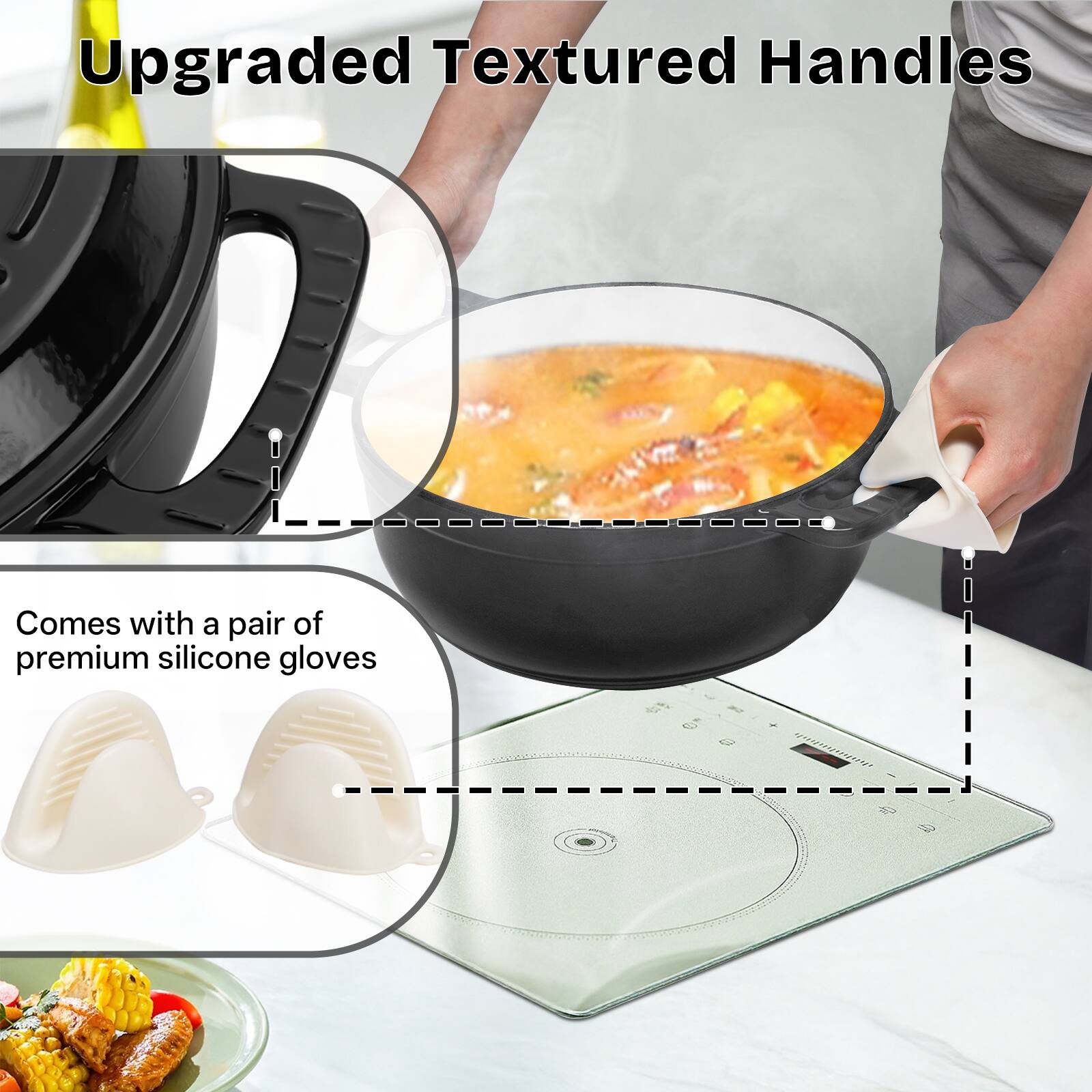 Upgraded Textured Handles

Comes with a pair of premium silicone gloves