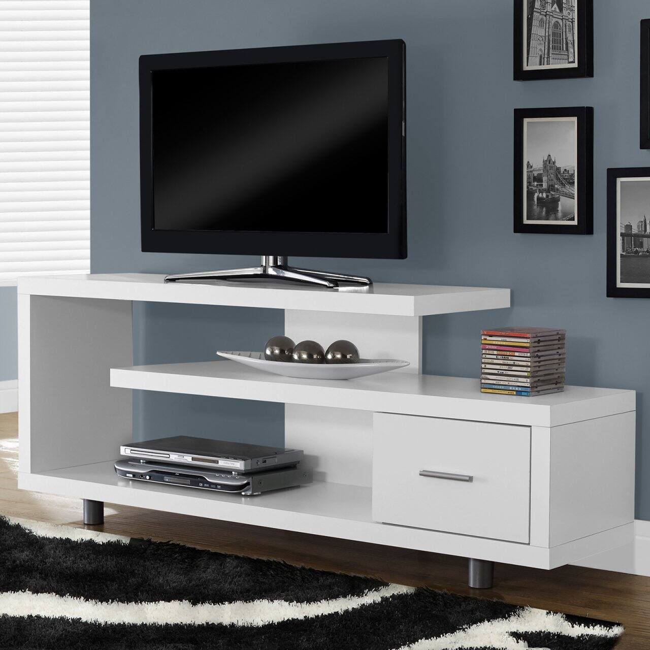 Angle. SlickBlue - Sleek TV Stand for TVs up to 60 Inches, Modern Design - White.