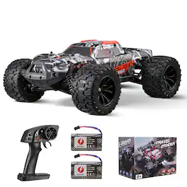 VEVOR - Remote Control Car, 1:14 Scale RC Car for Kids, All Terrain 4WD Off-Road Monster Truck with 45° Wheelie & 2 Batteries - Black, White, Orange
