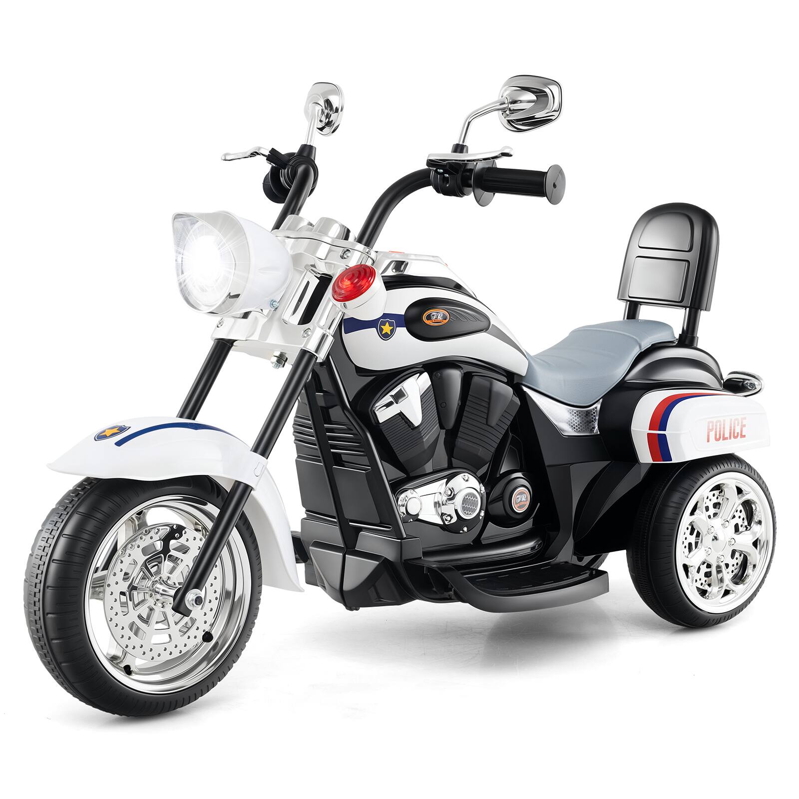 Alt View 9. Costway - Costway 3 Wheel Kids Ride On Motorcycle 6V Battery Powered Electric Toy Police - Black+White.