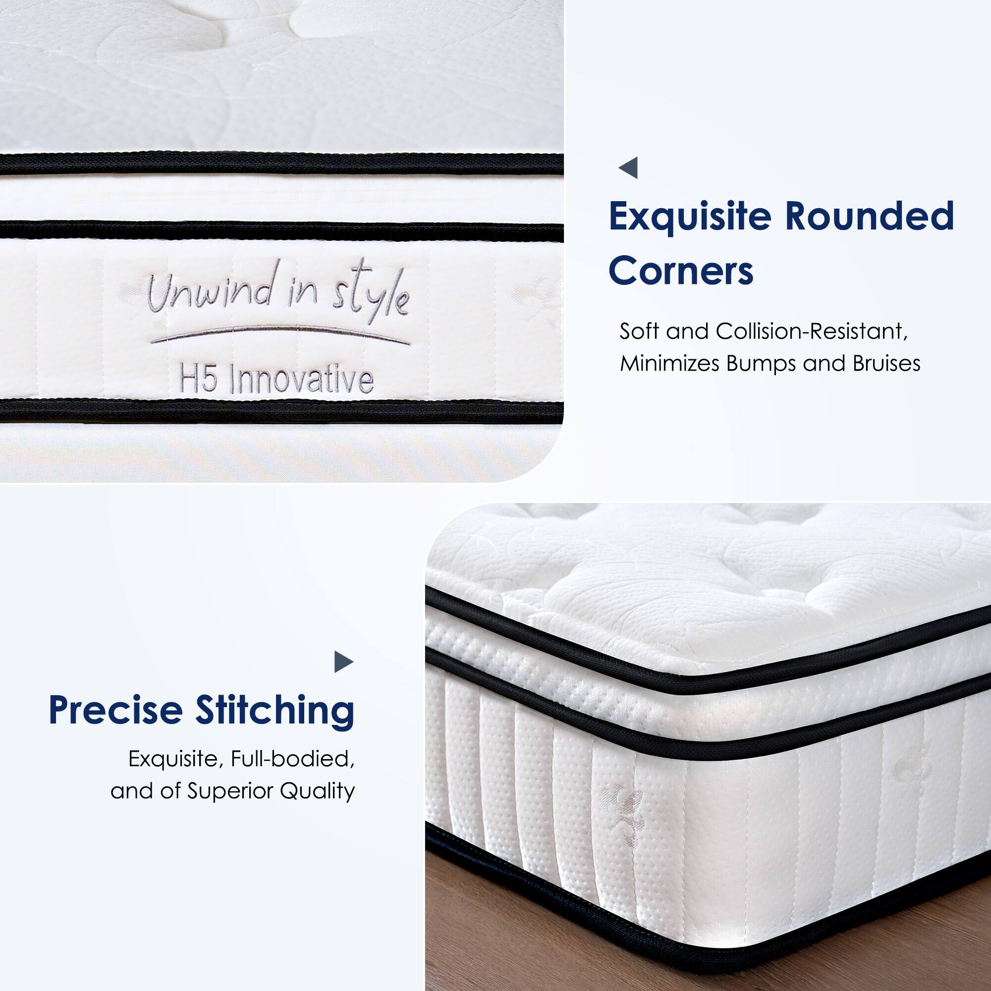 Unwind in style  
H5 Innovative  

Exquisite Rounded Corners  
Soft and Collision-Resistant, Minimizes Bumps and Bruises  

Precise Stitching  
Exquisite, Full-bodied, and of Superior Quality