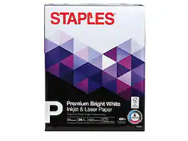 Staples - Premium 8.5" x 11" Inkjet & Laser Paper, 24 lbs., 98 Bright, 500/Ream (733332) - Bright white