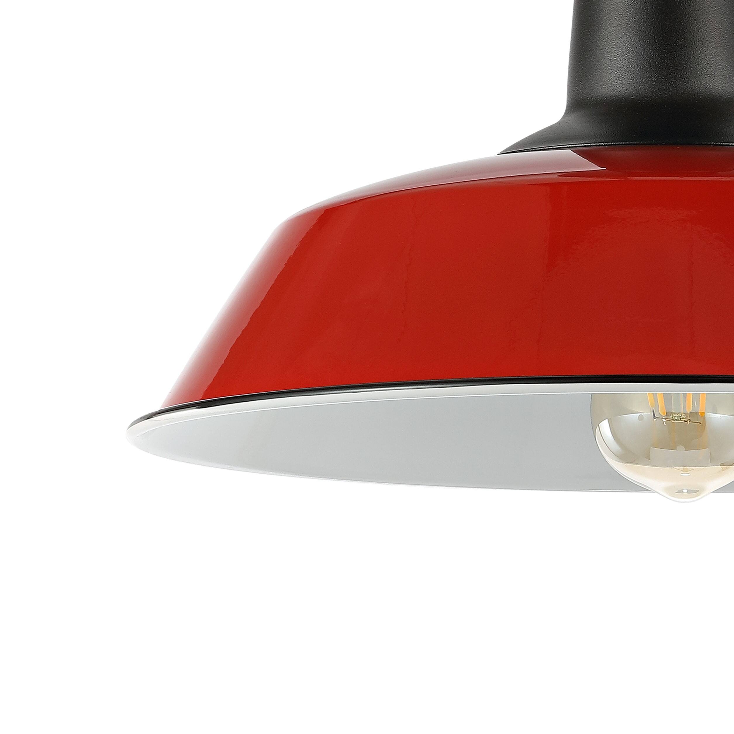 Alt View 3. Jonathan Y - Camila 14" 1-Light Classic Industrial Indoor/Outdoor Iron LED Semi Flush Mount, Red/White - Red/Black.
