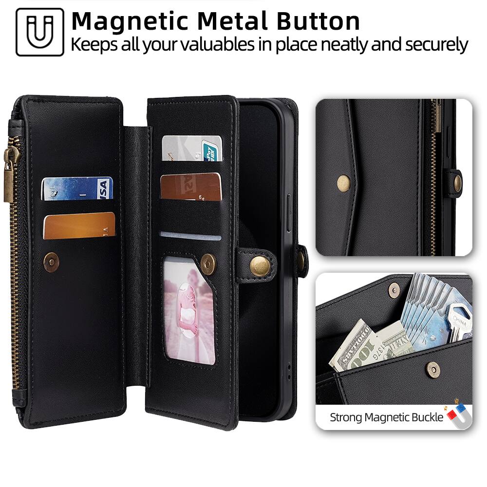 Magnetic Metal Button  
Keeps all your valuables in place neatly and securely  

Strong Magnetic Buckle