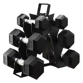 BalanceFrom Fitness - Signature Alloy Steel Rubber Encased Hex Dumbbell Set - Black