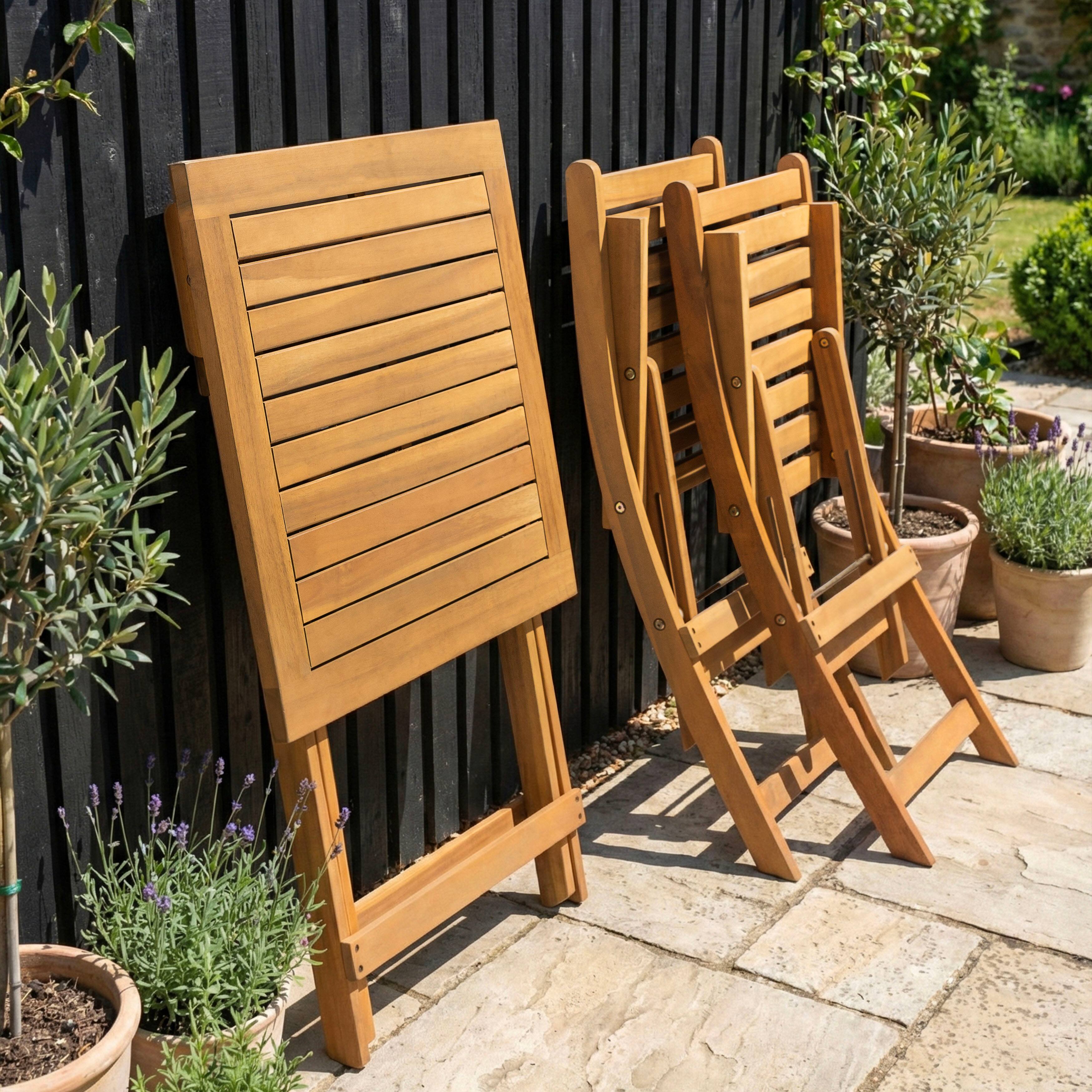 Alt View 4. Nuu Garden - Acacia Wood 3PCS Patio Bistro Set with Removable Cushions, Foldable Design - Natural.