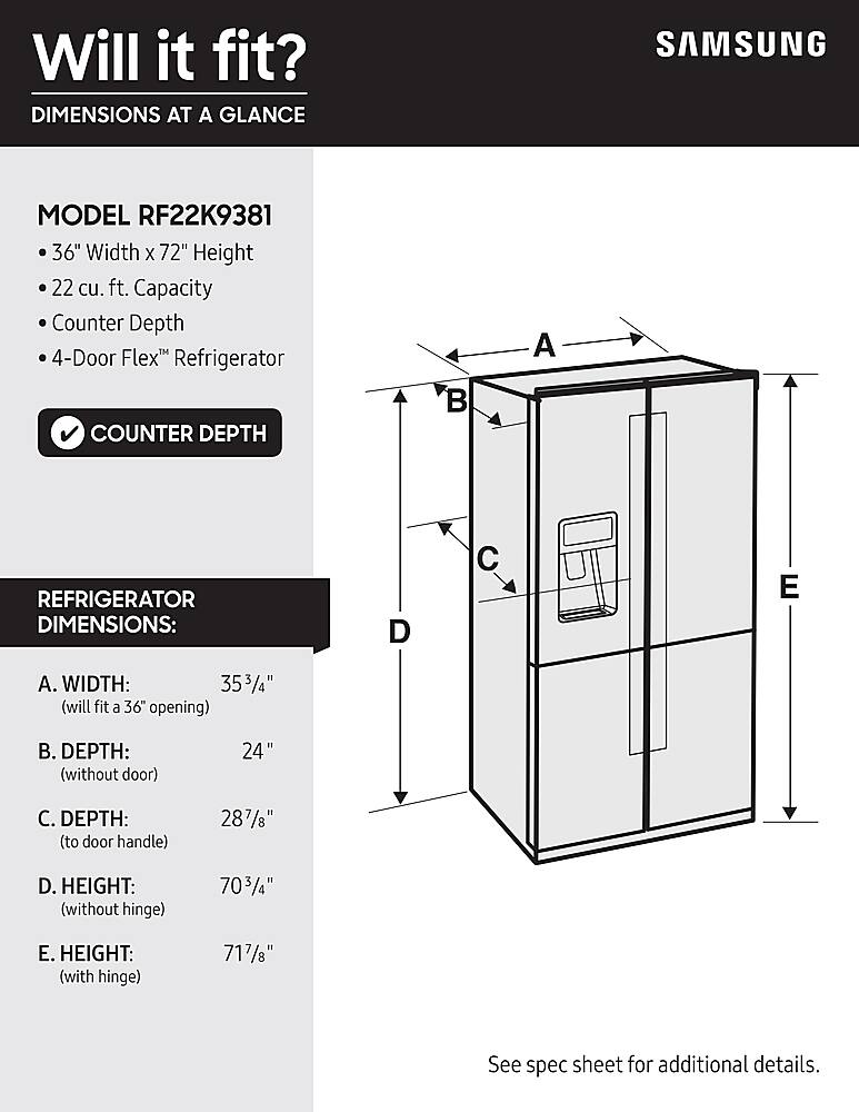 Alt View 20. Samsung - 22.1 Cu. Ft. 4-Door Flex French Door Counter-Depth Fingerprint Resistant Refrigerator with Food ShowCase - Black stainless steel.