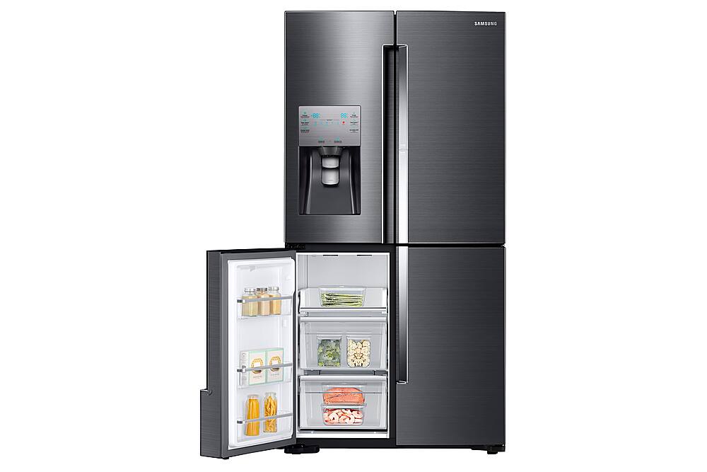Alt View 4. Samsung - 22.1 Cu. Ft. 4-Door Flex French Door Counter-Depth Fingerprint Resistant Refrigerator with Food ShowCase - Black stainless steel.