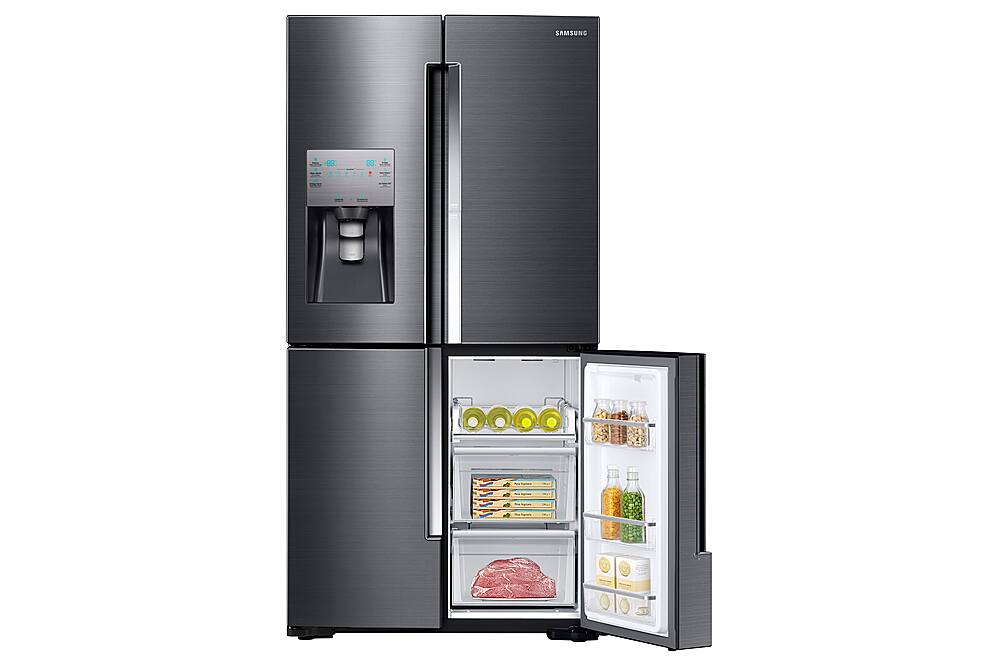 Alt View 5. Samsung - 22.1 Cu. Ft. 4-Door Flex French Door Counter-Depth Fingerprint Resistant Refrigerator with Food ShowCase - Black stainless steel.