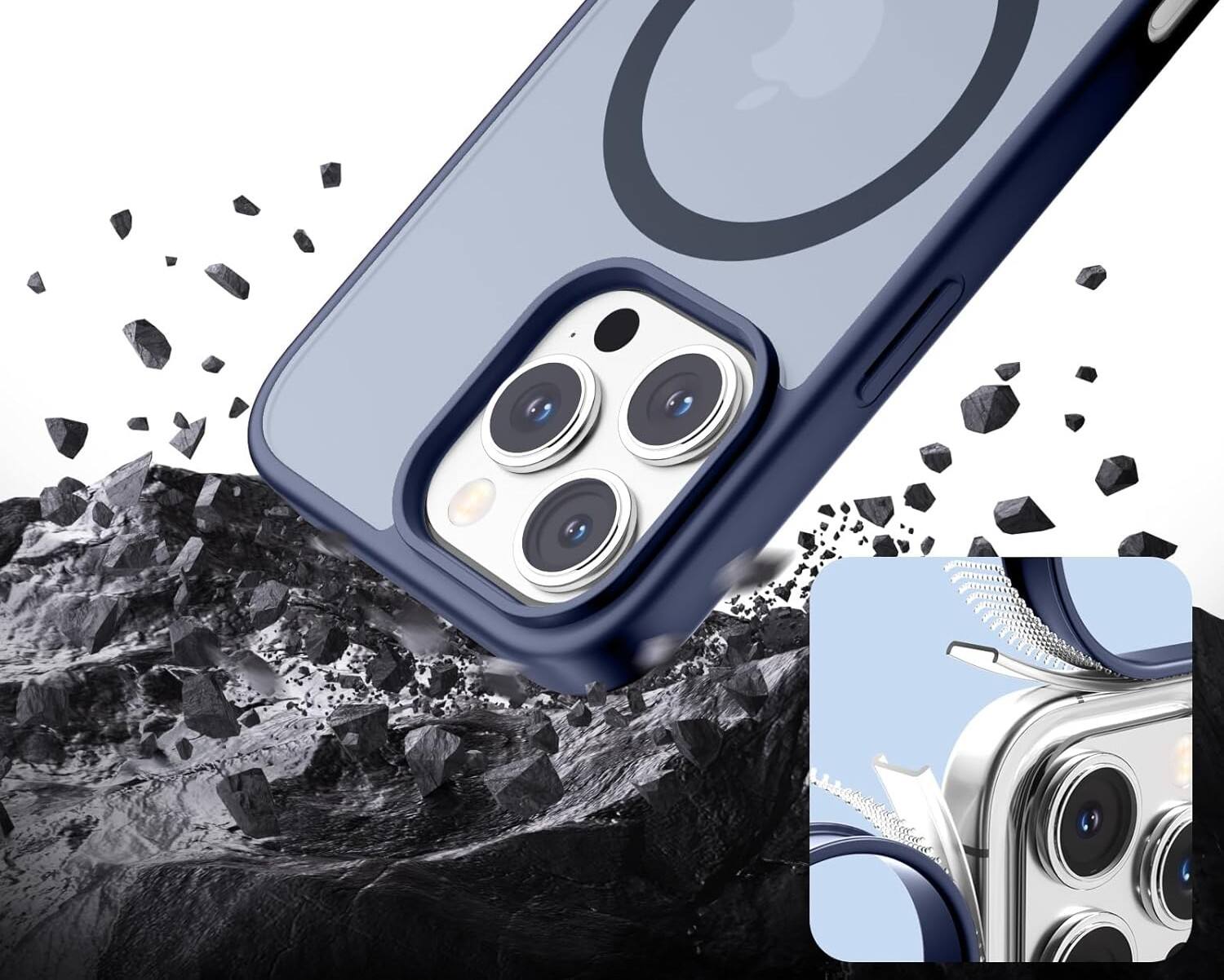 Alt View 2. FINEAK - iPhone 16 Pro Max Case-Magnetic Matte Military Drop Protection - Navy Blue.