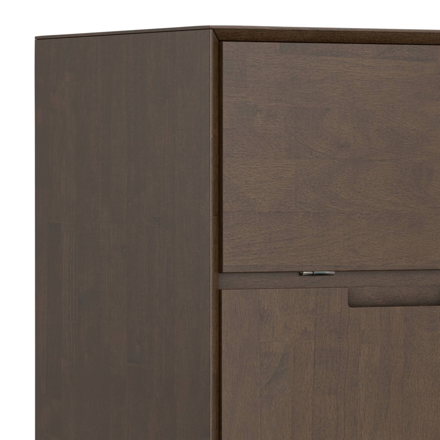 Alt View 4. Simpli Home - Banting SOLID HARDWOOD Modern Industrial 32 inch Wide Bar Cabinet in Walnut Brown - Walnut Brown.