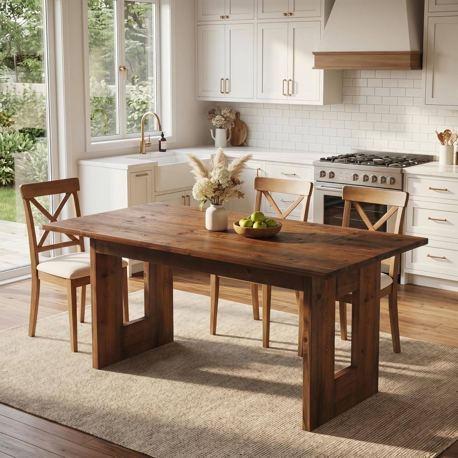 Alt View 1. Tribesigns - Solid Wood Dining Table with Wood Grain Finish and Rectangular Top for Dining Room and Kitchen - Brown.