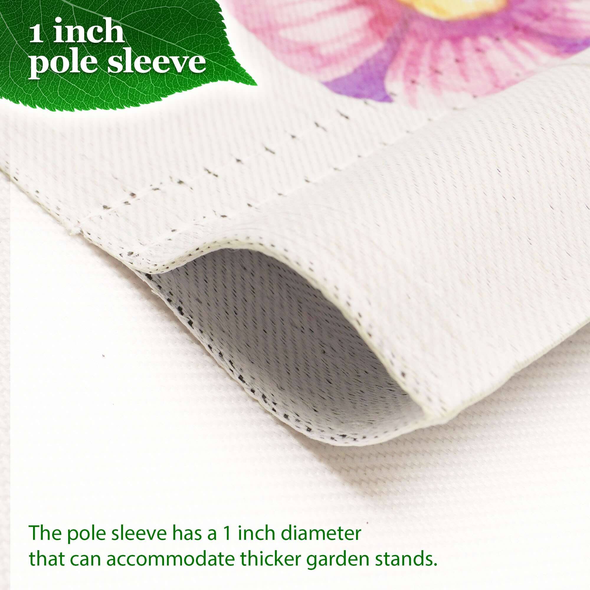 1 inch pole sleeve

The pole sleeve has a 1 inch diameter that can accommodate thicker garden stands.