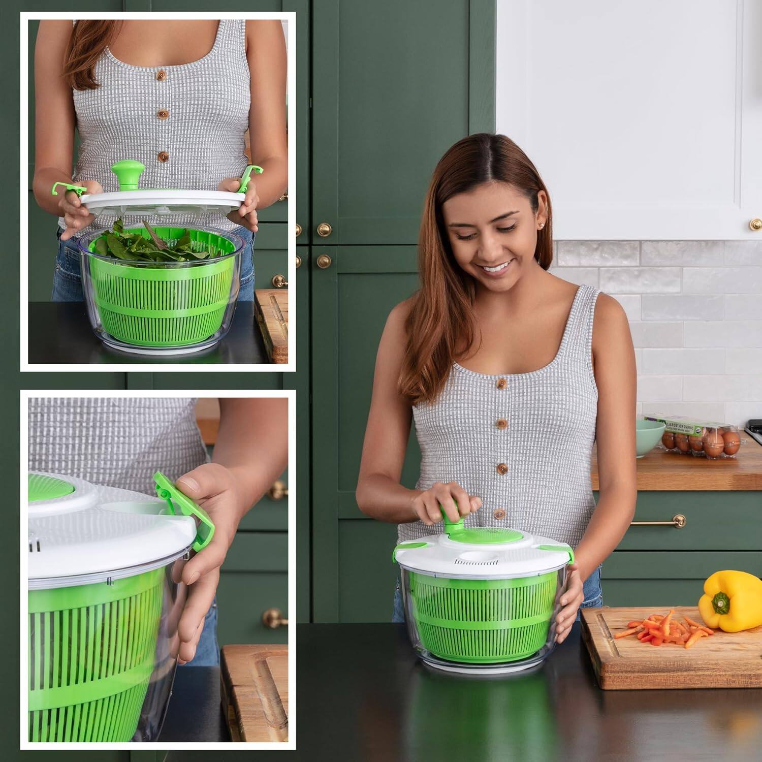 Alt View 4. Zulay Kitchen - Zulay Kitchen Salad Spinner Large 5L Capacity - Manual Lettuce Spinner With Secure Lid Lock & Rotary Handle - Green.