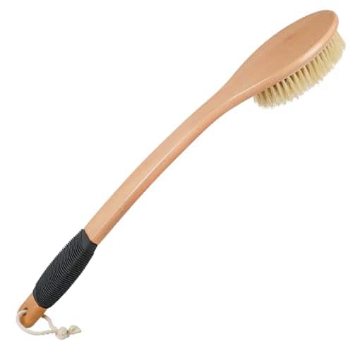 Vulpecula Spade - Back Scrubber Brush for Shower, Long Stiff Bristle Body Bath Brushes, Wooden Curved Long Handle Skin Exfoliator for Men