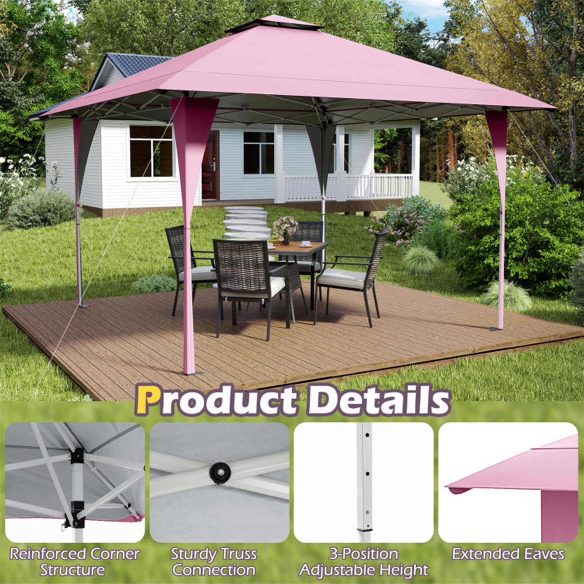 Product Details

- Reinforced Corner Structure
- Sturdy Truss Connection
- 3-Position Adjustable Height
- Extended Eaves