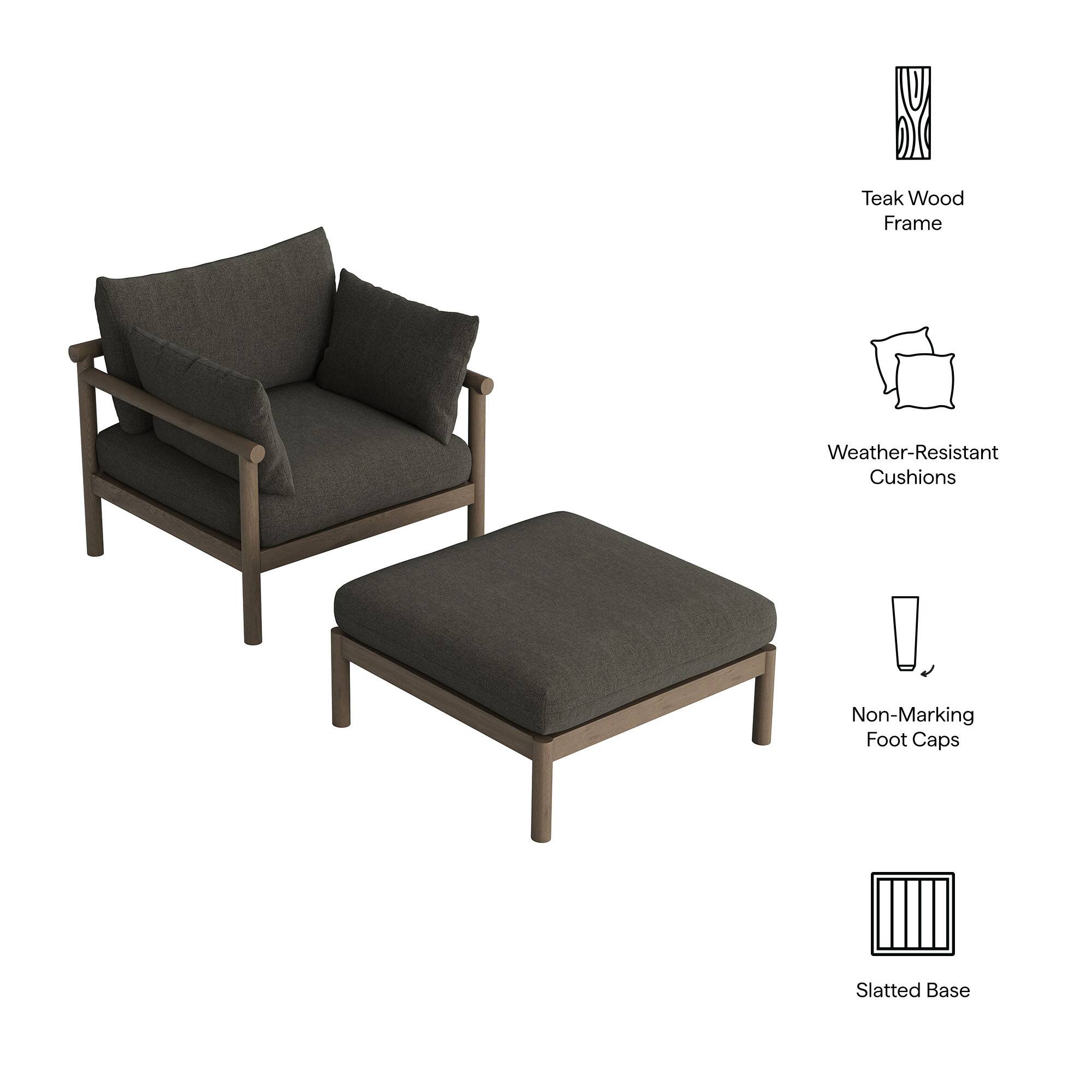 Teak Wood Frame, Weather-Resistant Cushions, Non-Marking Foot Caps, Slatted Base