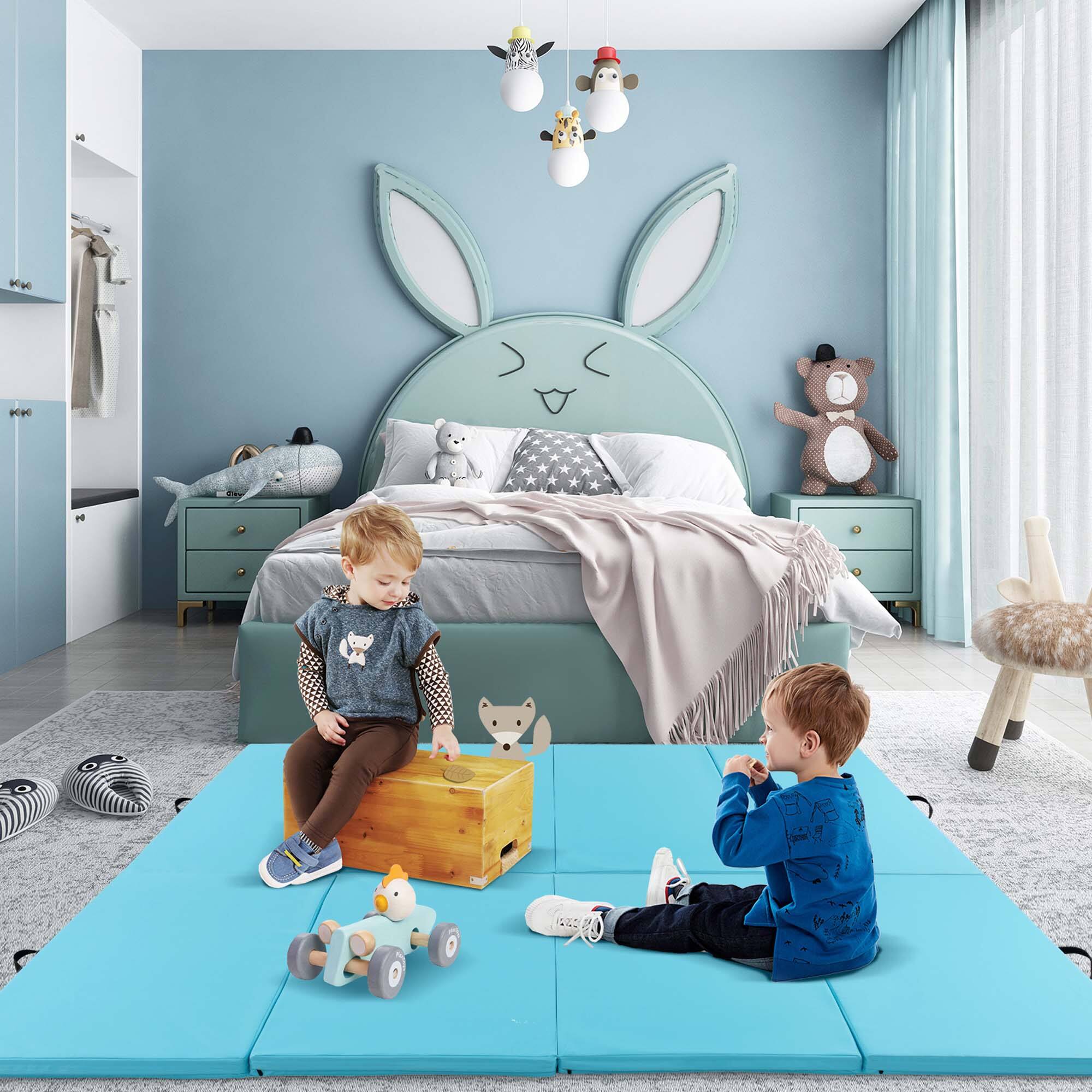 Alt View 4. Costway - Costway 10' x 4' x 2" 4-Panel Folding Exercise Mat with Carrying Handles for Gym Yoga - Blue.