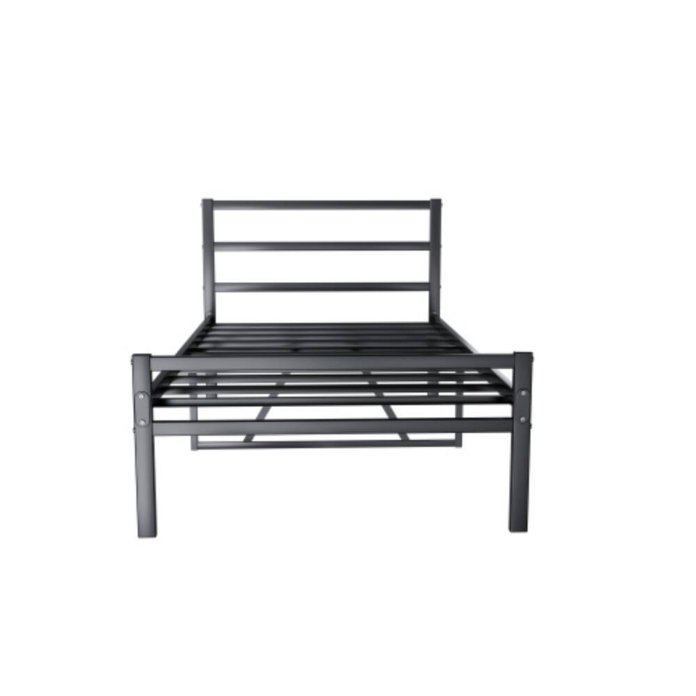 Back. LUCKY ONE - Twin Size Metal Platform Bed frame with Headboard, Sturdy Metal Frame - Black.
