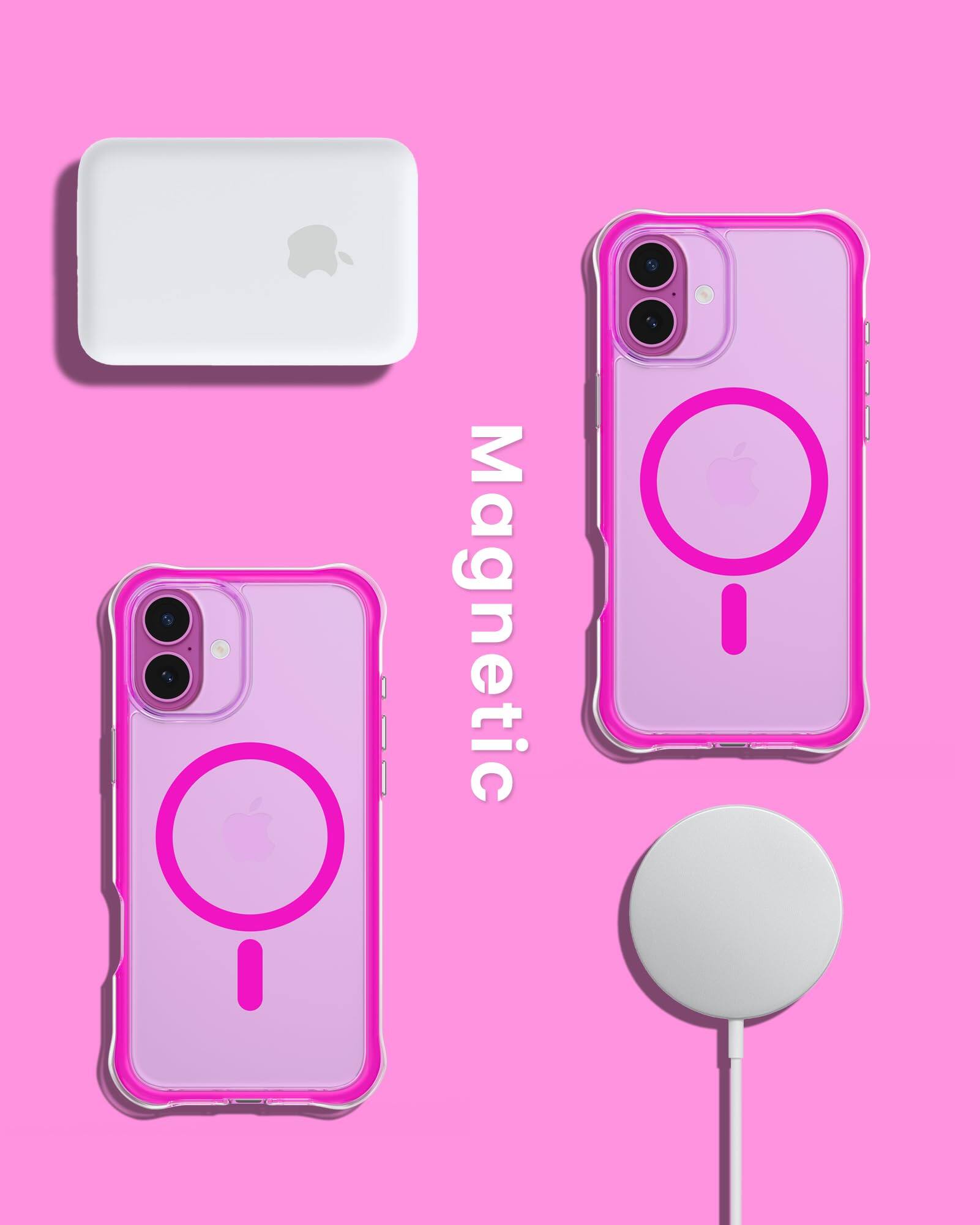 Alt View 6. Ornarto - ORNARTO Air Case for iPhone 16 Plus Clear, Compatible with MagSafe, Military-Grade Drop Protection Cover-Hot Pink - Hot Pink.