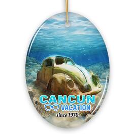 OrnamentallyYou - Unique Cancun Mexico Vacation Ornament Tropical Mexican Ocean Keepsake Art and Decor Oval - Multi-colored