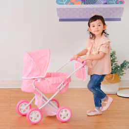 Teamson Kids - Olivia’s Little World Wishing Stars Deluxe 2-in-1 Baby Doll Stroller, Pink