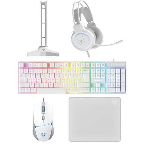 Front. Cozy Serene - P51s Gaming And Mouse Combo Headset Stand Pad Wired Rgb Rainbow Pc Beginner Gamer Basic 5 In-1 Set Professional Gaming - P51SW.