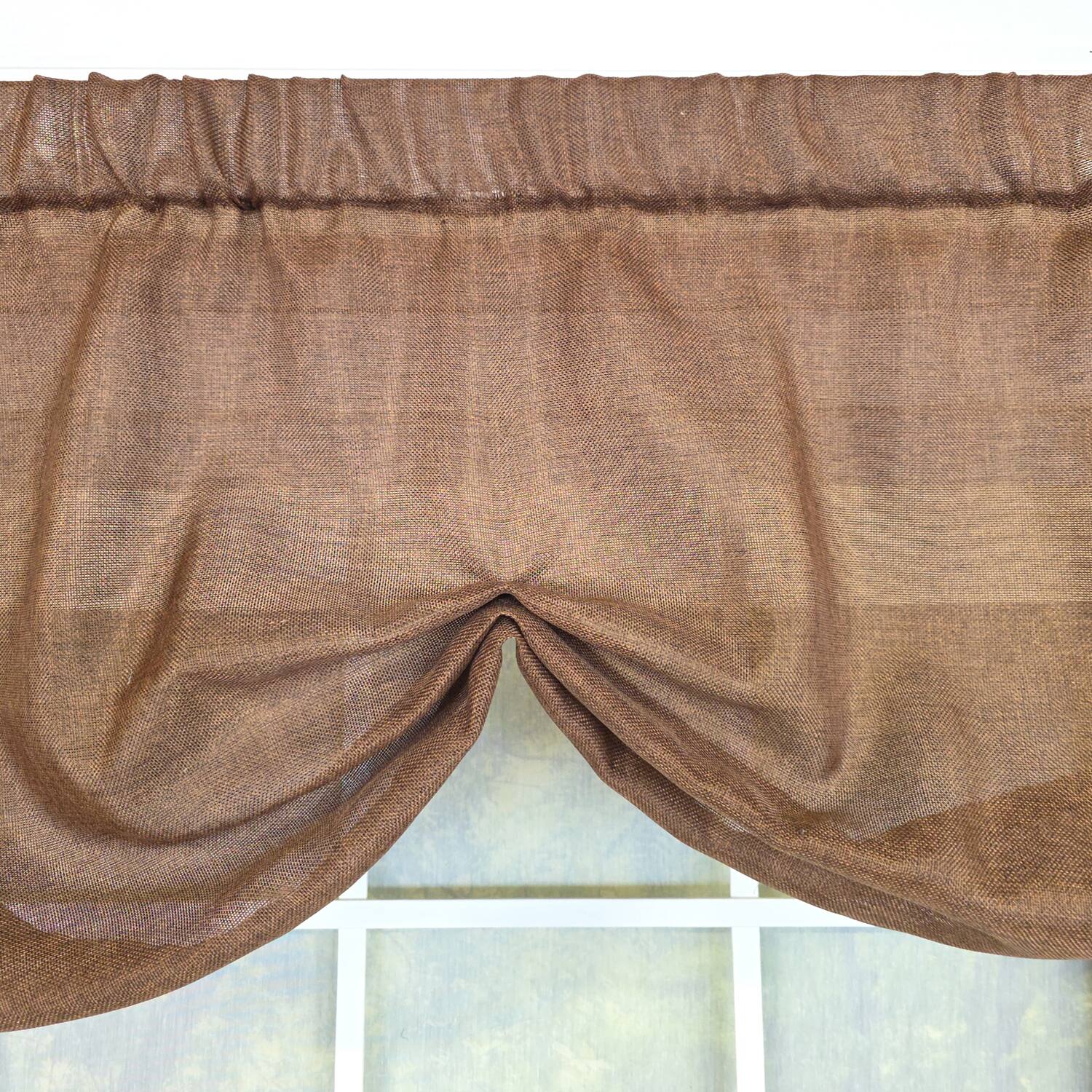 Alt View 2. RLF Home - RLF Home Linen Sheer Stationary Balloon Window Valance 100% Cotton Rod Pocket 50" x 17" Brown - Brown.