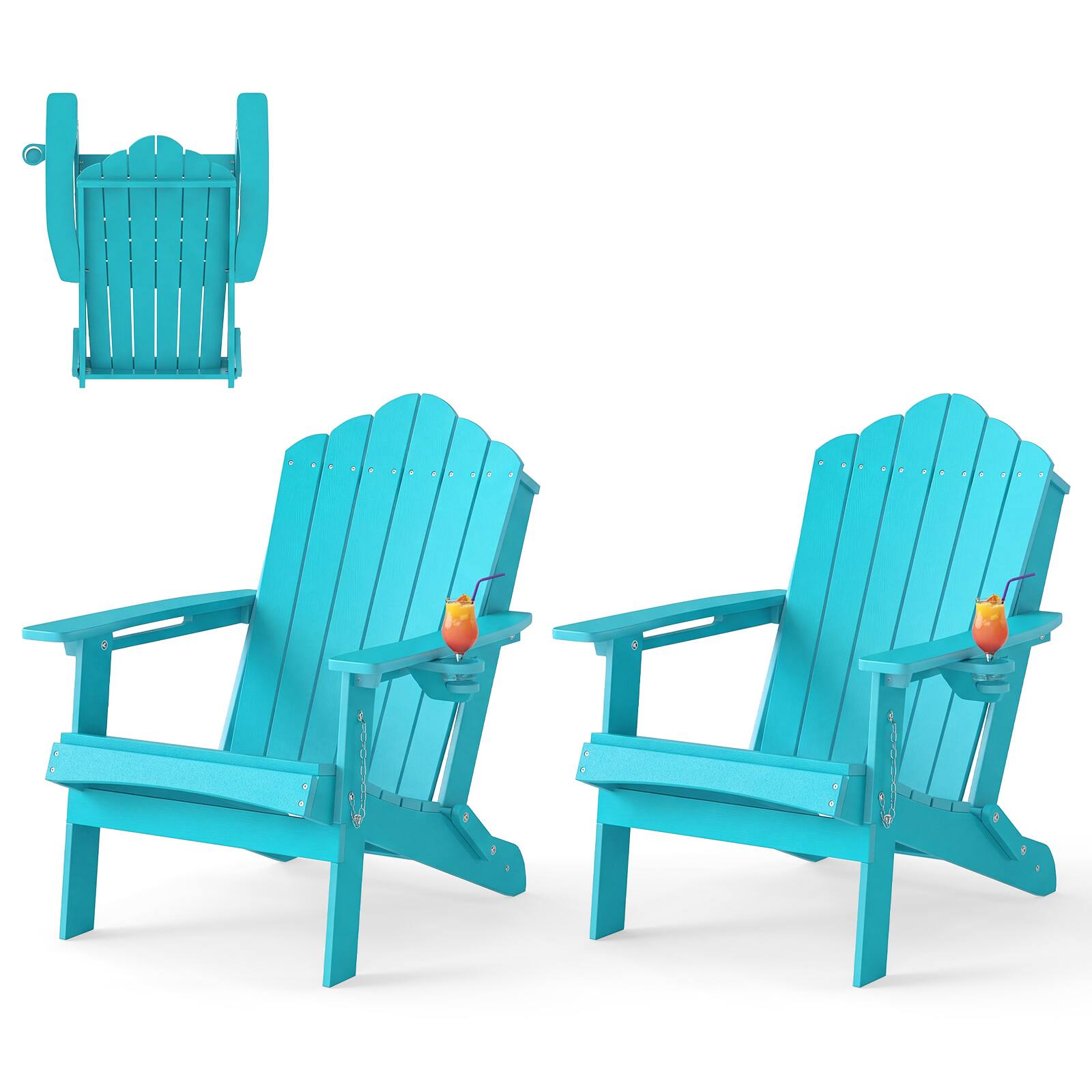 Alt View 1. Gymax - Gymax 2PCS Patio Folding Adirondack Chair Weather Resistant Cup Holder Yard Turquoise - Turquoise.