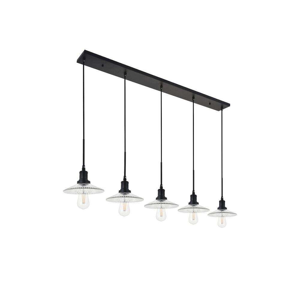 Alt View 3. Living District - Waltz 5 Light Black Pendant - Black And Clear.