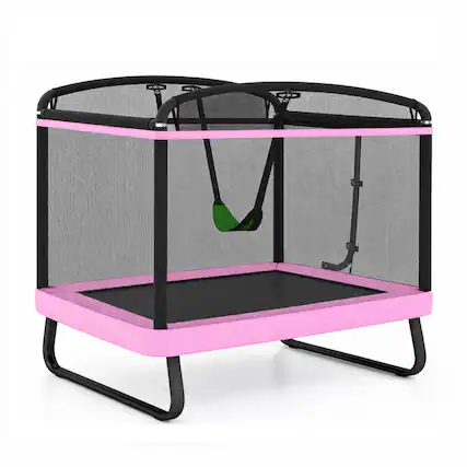 Front. Costway - Costway 6 FT Kids Rectangle Trampoline with Swing Safety Enclosure Net - Pink & Black.