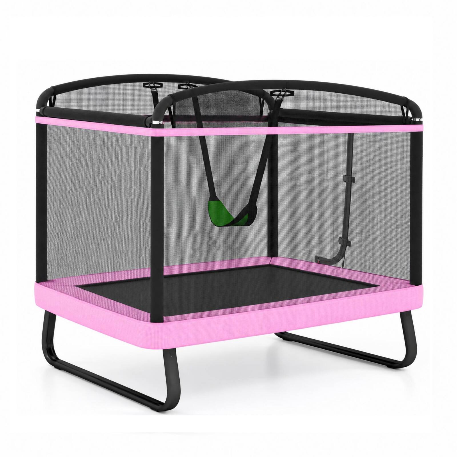 Front. Costway - Costway 6 FT Kids Rectangle Trampoline with Swing Safety Enclosure Net - Pink & Black.
