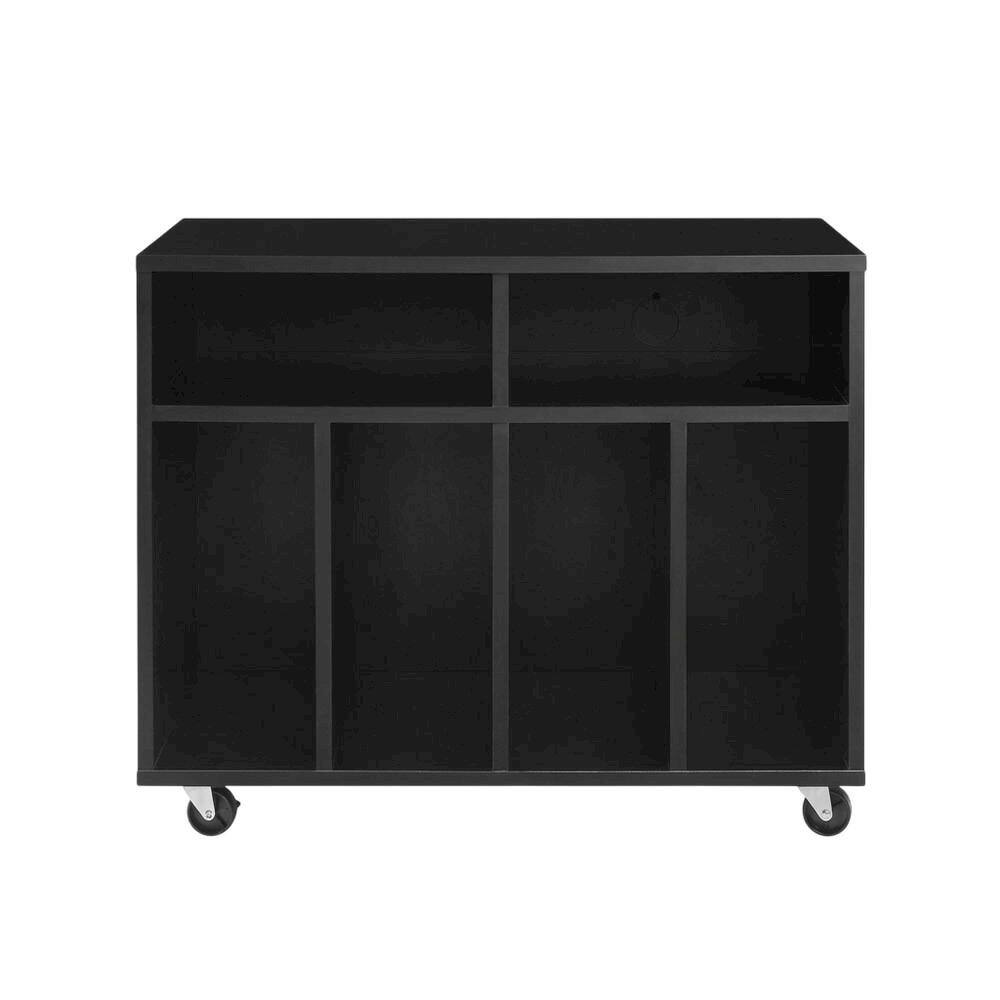 Angle. FurniFact - Wooden record player stand with vinyl storage and sleek design - Black.