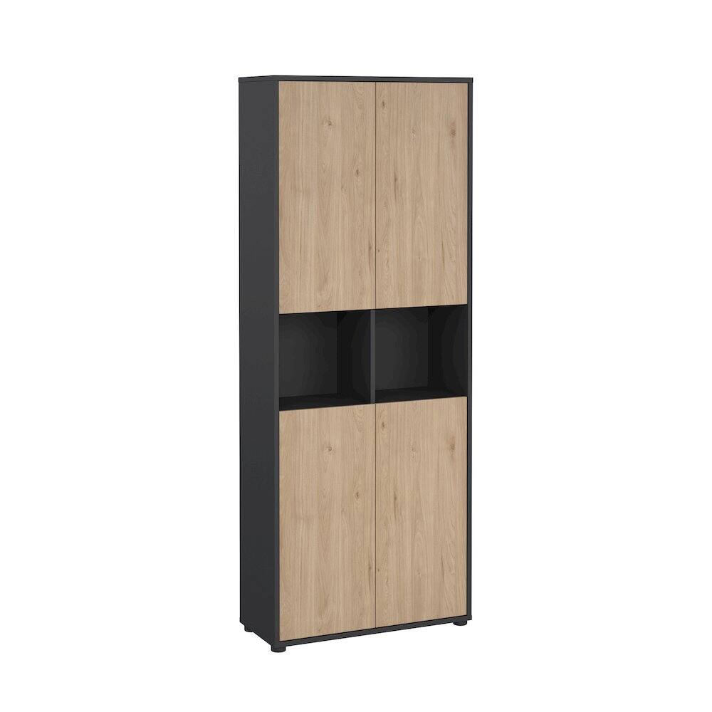 Left. Tvilum - 6 Shelf Boockase with 4 Doors, Home Office Storage - Gray.