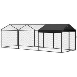 Pawhut - Metal Chicken Coop, Chicken Run with Waterproof & Anti-UV Cover for 3-5 Poultry - Black