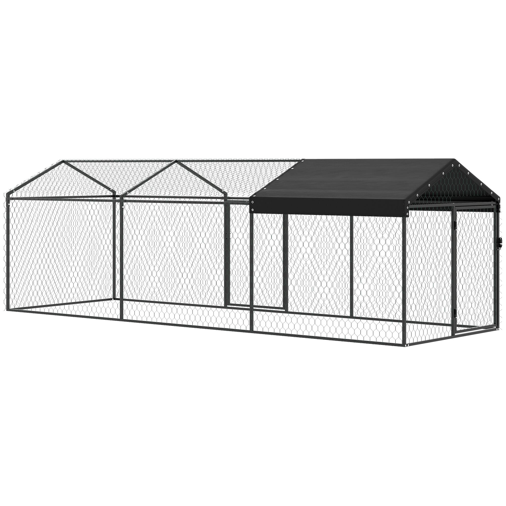 Front. Pawhut - Metal Chicken Coop, Chicken Run with Waterproof & Anti-UV Cover for 3-5 Poultry - Black.