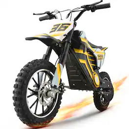Hover Heart - Off-Road Electric Dirt Bike for Beginners – 36V Brushless Motor, 15.5 MPH, Hydraulic Suspension, Single Rider - 30 - Yellow