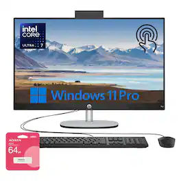 HP - 27" FHD Touchscreen All-in-One - Wired KB & Mouse - Intel Core Ultra 7 255U - 16GB RAM, 1TB SSD - Adata 64GB USB Drive - Black